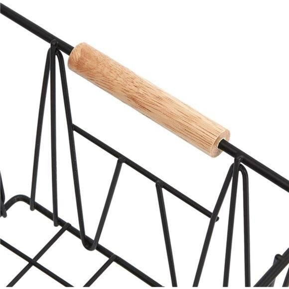 Wire storage baskets set of 3 black metal bins with wood handles home organizati - Picture 5 of 7